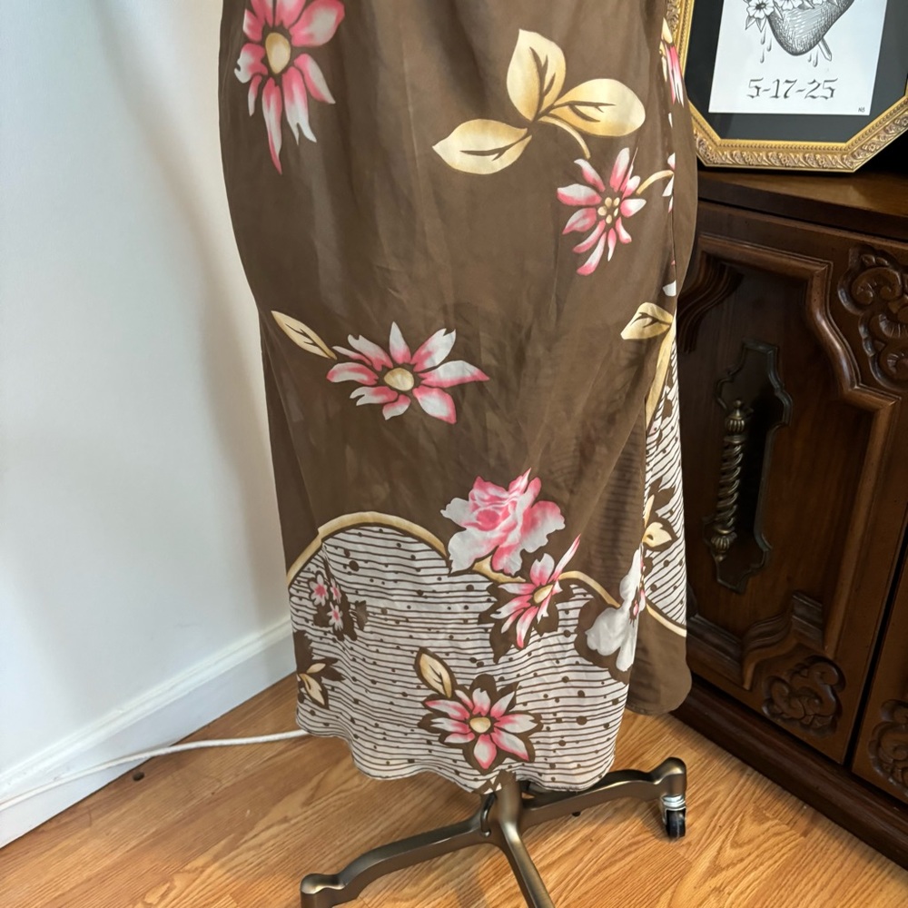 Y2K VICTORIA SECRET Brown floral sheer chemise slip dress midi length SZ M - Picture 4 of 8